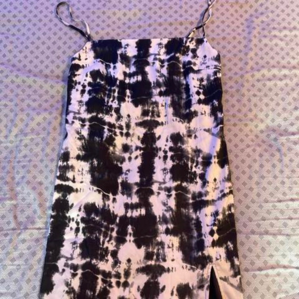 garage black and white silk dress